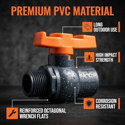 1 inch PVC Ball Valves(2-Pack),1" Female x Male Threaded PVC Shut Off Valve,PVC Valve 1 inch for Water Project, Swiming Pool, Sewage Pump, Irrigation System