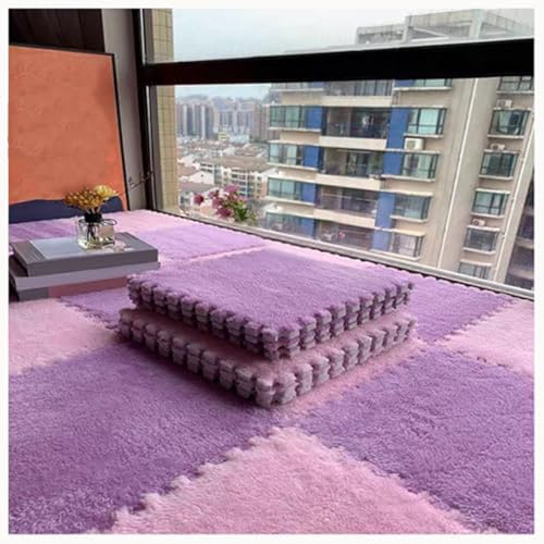 24Pcs Plush Foam Floor Mat Square Interlocking Carpet Tiles 12X12 Inch Puzzle Piece Carpet Squares Thick Fluffy Foam Floor Tiles Carpet for Parlor Bedroom (Pink + Purple) - color: Pink + Purple