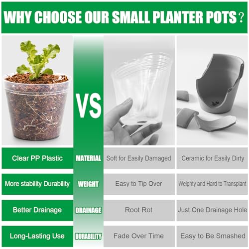 200 Pack 2.5 Inch Clear Nursery Pots with Drainage Hole, Transparent Seed Starter Pots, Sturdy Plastic Plant Pot for Planting Seedlings Vegetables Herbs, Gardening Gifts