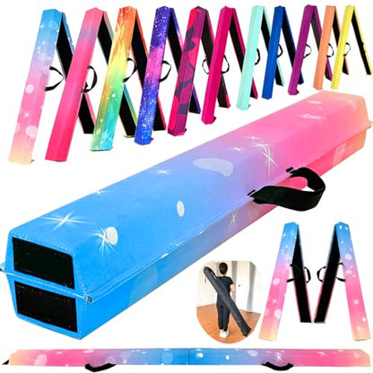 Marfula 6 FT / 8 FT / 9 FT Folding Gymnastics Beam Foam Balance Floor Beam - color: Bubble Rainbow, size: 9 Ft