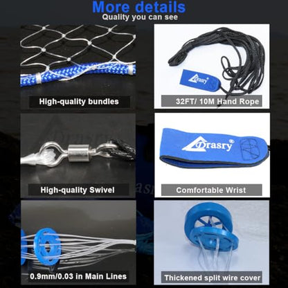 Saltwater American Fishing Cast Net 3/8inch Mesh Size for Bait Shrimp Trap Fish Heavy Duty Sinkers Throw Net 3FT/4FT/5FT/6FT/7FT/8FT/9FT/10FT Radius - color: White B, size: 6FT Radius, style: Mono -Zinc-iron-3/8" Mesh 0.66lb/Ft