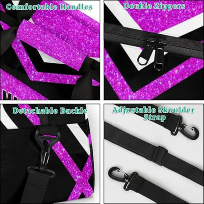 Custom Name Sports Volleyball Bags, Bright Purple Glitters Black | Duffel Travel Sports Gym Bag, Large Workout Bag - color: Bright Purple