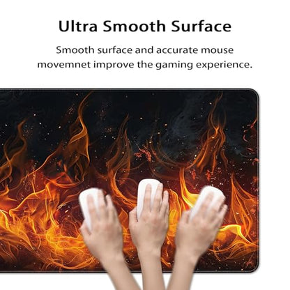 35.4 x 15.7 in, XXL Large Mouse Pad for Desk, Extended Keyboard Mouse Mat for Computer Office, Big Mousepad with Stitched Edges, Gaming Pc-Flame on Black - color: Flame on Black