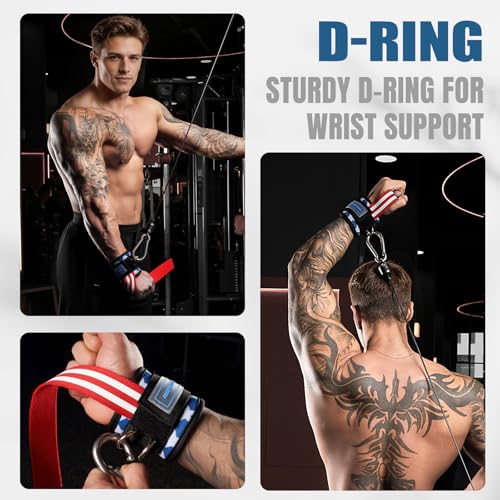 MANUEKLEAR 2 Size Gym Lifting Straps with D Rings for Cable Machine - color: Blue Star