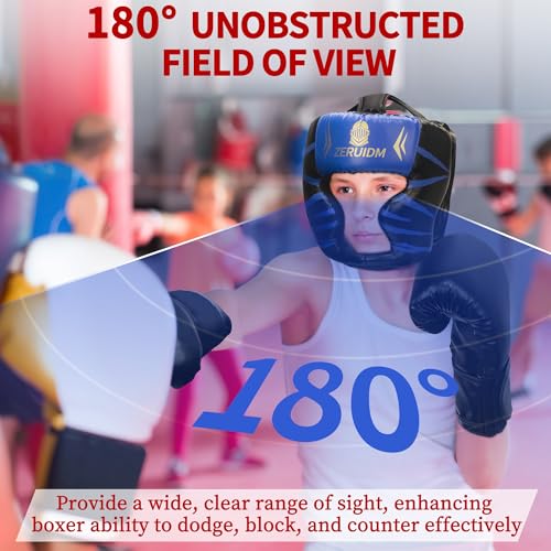 8-Piece Boxing Gloves Set with 2 Headgear and 4 Hand Wraps, PU Leather Black Red Protective Gear for Men, Women, Kids, and Youth MMA Training Sparring - size: Large