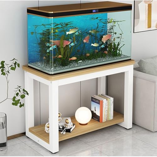 Double-Tier Fish Tank Stand, Heavy-Duty Aquarium Stand, With Shelving Unit, Features Non-Slip Pads, Reptile Enclosure Stand, Suitable For Fishkeeping, Turtle Keeping(White+Walnut,23.6x11.8in) - color: White+Walnut, size: 23.6x11.8in