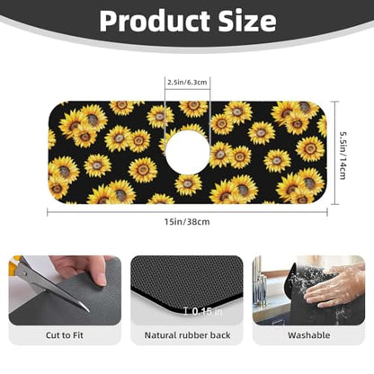 Faucet Draining Mat For Kitchen Sink, Sunflower Flower Black Diatom Mud Absorbent Drain Pad For Bathroom Kitchen Sink Splash Guard Drying Mat - color: Sunflower Flower Black