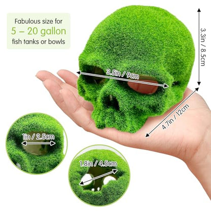 Mossy Skull Aquarium Decor, Resin Fish Tank Decorations Shrimp Cave Aquarium Betta Fish Hiedout Reptile House for Small Fish