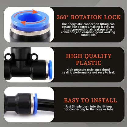 70 PCS Push to Connect Fitting 1/4 Inch Complete Assortment Kit NPT Thread Air Line Fitting OD 1/4" to 1/4" 1/2" 3/8" 1/8", Quick Connect Quick Release Air Hose Fitting - size: 70pcs kit