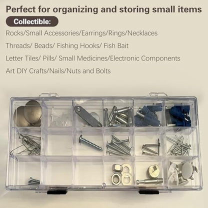 SnowTing 2 Pack 18 Grids Clear Plastic Organizer Box, Multi-grids Fixed Compartment Craft Storage Box for Beads, Fishing Tackles, Jewelry, Art Craft, Gem, Small Items
