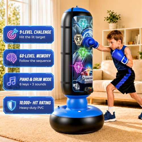 Punching Bag for Kids, Cyberpunk Boxing Set with LED Scoring