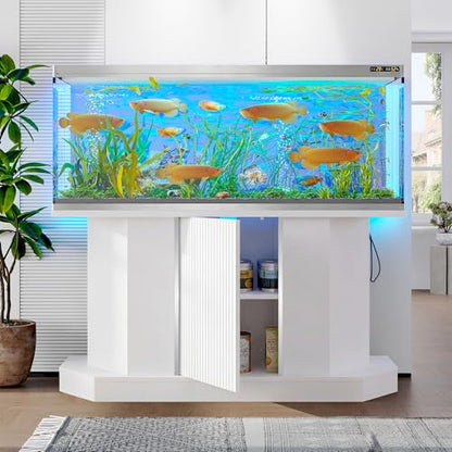Modern 55-75 Gallon Fish Tank Stand with Power Outlet (4 AC 2 USB Ports), Heavy Duty Aquarium Stand with Cabinet Storage for Fish Tank, Turtle Tank, Reptile Terrarium, 1000LBS Capacity, White
