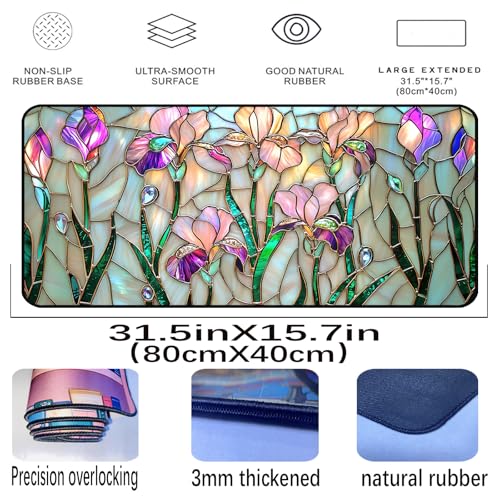 Colorful Flower Desk Mat Mouse Pad XXL, Plant Extended Large Game Mouse Pads, Desktop Mat Computer Laptop Keyboard Mat, Women's Desk Protector Mat,Desk Matt Office 31.5"X15.7"