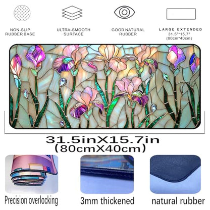 Colorful Flower Desk Mat Mouse Pad XXL, Plant Extended Large Game Mouse Pads, Desktop Mat Computer Laptop Keyboard Mat, Women's Desk Protector Mat,Desk Matt Office 31.5"X15.7"