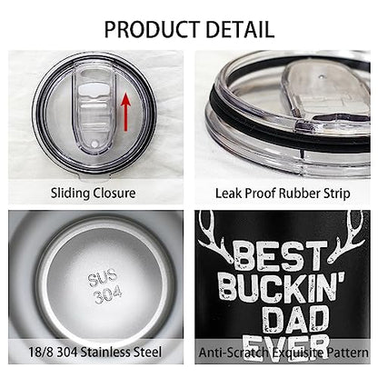 Dad Gifts for Men BEST BUCKIN' DAD EVER Tumbler 30 Oz Stainless Steel Insulated Cup Coffee Mug with Lid and Straw Mens Father's Day, Christmas and Birthday Gifts Idea - color: DAD-Hunting-01