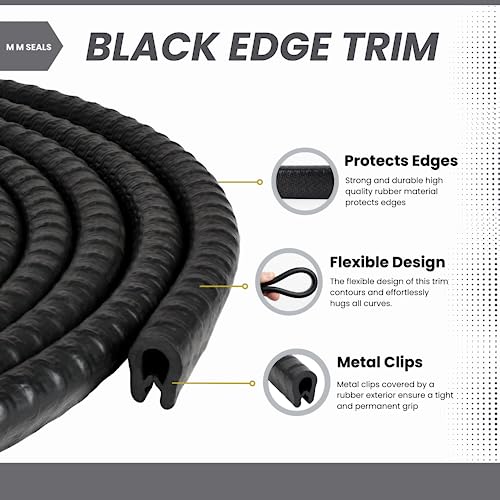 Edge Trim Black Small, Fits Edge 1/16 to 1/8 Inch, Length 10 Feet (3 Meter)