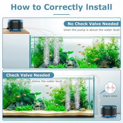hygger Aquarium Air Pump Dual Outlet, Quiet Powerful Fish Tank Aerator 4W/8W, Adjustable Oxygen Pump with Air Stone, Bubbler for Fish Tank Up to 200 Gallon