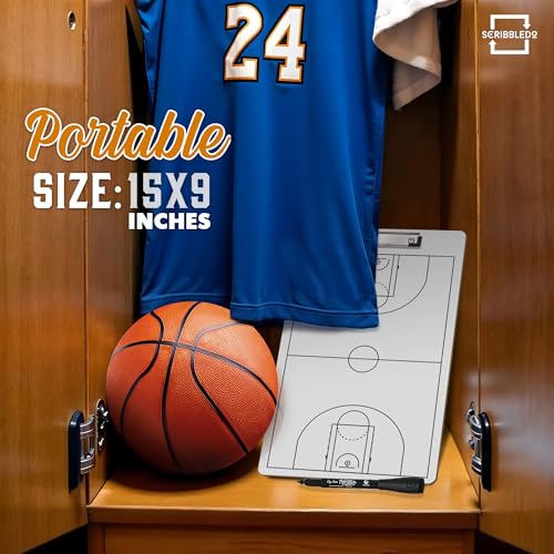 SCRIBBLEDO Basketball Dry Erase Coaching Clipboard 15x9 Double Sided