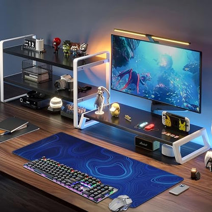 Abstract Topography Design Desk Mat,Large Dark Blue Topographic Line Art Gaming Keyboard Mouse Pad,Non-Slip Rubber Base Desk Pad Thick Stitched Edges Waterproof Mousepad Mouse Mat 31.5"x11.8" - color: Abstract Topography Design