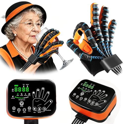 9th Gen Hand Rehabilitation Robot Gloves for Stroke Recovery | Home Physical Therapy for Hand Weakness & Hemiplegia, Finger Exerciser with 4 Modes Training & 5 Independent Air Valves - color: Black - Both Hand Pair (2-Pack)-M