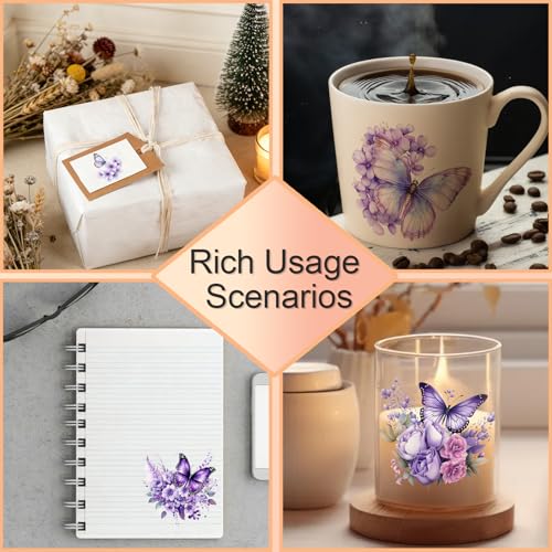 4 PCS Purple Flower UV DTF Cup Wraps, Waterproof Transfer Stickers for Tumblers and Mugs, Durable Rub-on Decals for Smooth and Flat Surfaces - style: purple flower