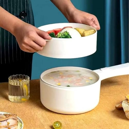 2L Electric Hot Pot & Steamer, Mini Multi-Function Electric Ramen Cooker, Adjustable 350W/700W, Non-Stick Ceramic, Portable for Dorm, RV & Camping