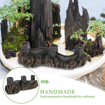 BESTonZON Great Wall of China Model Aquarium Decor 8.85 Inch Miniature Chinese Bridge Sculpture for Fish Tank Landscape Ornaments Home Office Shelf Decoration