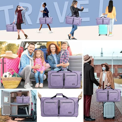 Fmeida 65L Duffle Bag Foldable Travel Duffel Bags for Men Women Travel Bag - color: Textured Purple