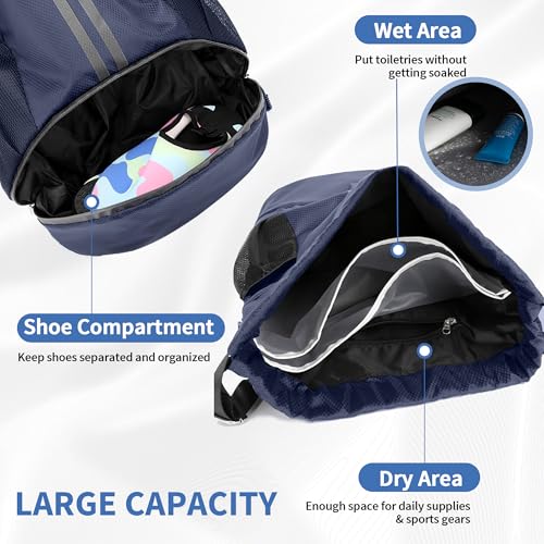 JELUTAR Drawstring Backpack Gym Bag with Shoes Pocket, Navy Blue - color: Navy Blue, size: Large
