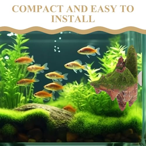 Yardwe 2Pcs Floating Aquarium Decoration Set with Suction Cup Resin Moss Rockery for Fish Tank Landscaping Suspended Underwater Scenic Ornaments for Stress-Free Aquatic Habitat