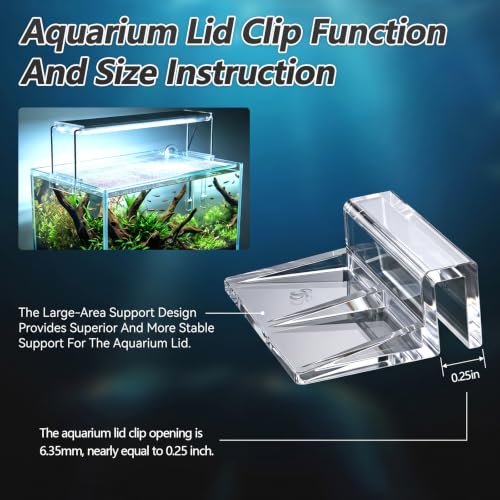10 PCS Aquarium Lid Clips, 6mm Transparent Acrylic Fish Tank Lid Holder, Aquarium Hoods Glass Cover Support, Fish Tank Cover Clips for 5-6mm Thickness Rimless Aquariums