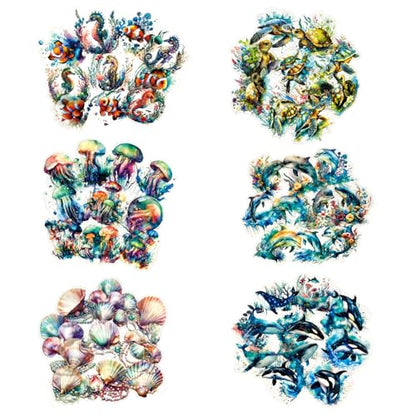 60Pcs Holographic Ocean Life Jellyfish Turtles Stickers - Sea Marine Animal Whales Dolphins Seahorses Stickers for Junk Journal,Scrapbooking Supplies,Planner