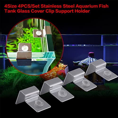 4PCS Aquarium Cover Clips, Adjustable Glass Lid Support Holders with Silicone Cushion, Stainless Steel Material, Fit 6/8/10/12mm Thickness Fish Tank Glass (8mm)