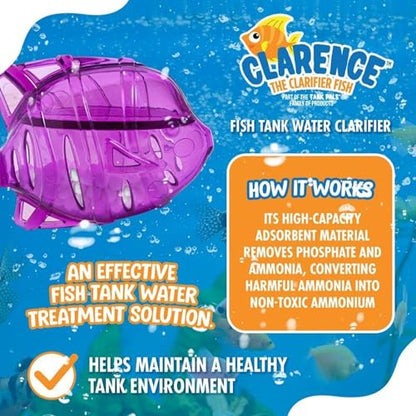 Clarence the Clarifier Fish - 1 pk, Purple - Aquarium Treatment, Clear Cloudy Fresh-Saltwater, Fish-Plant Safe, 10gal Tank Maintenance Each