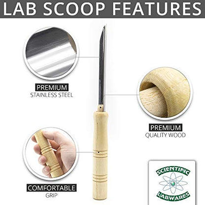 Lab Scoop Spatula with Wooden Handle - Pack of 6 - Soil Scooper Gardening Classroom Research Laboratory Veterinary Feeder