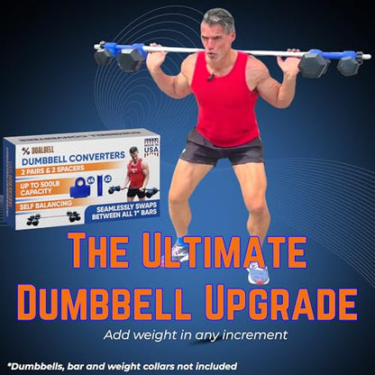 Dumbbell Converter to Barbell For 1" Bars, 500lb, Black w/Collars - color: Blue (for standard 1" bar)