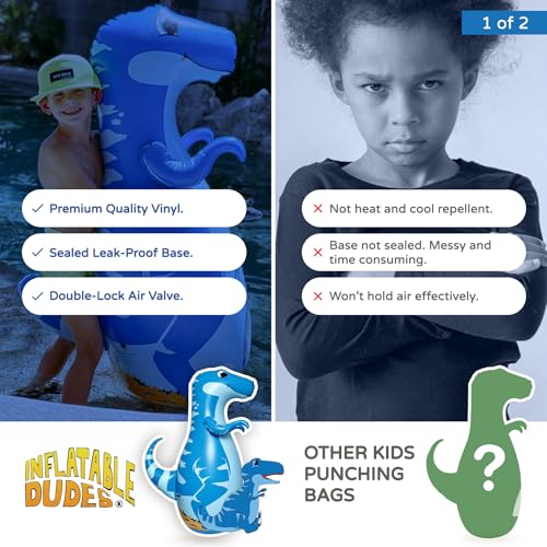 INFLATABLE DUDES Kids Punching Bag- Bop Bag | Sand-Base - color: Blue Raptor | Pre-filled with Sand, size: 47"