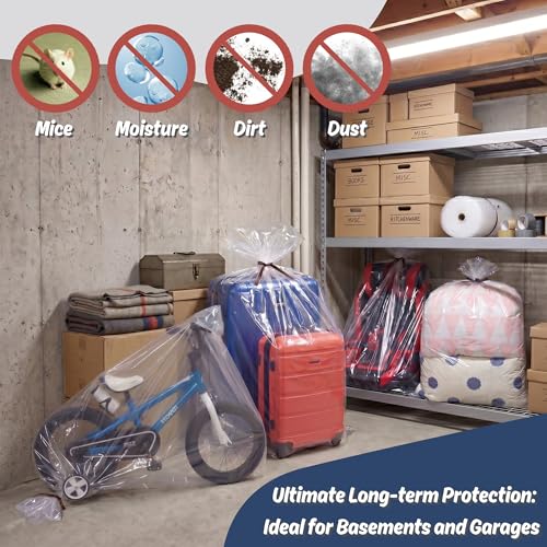 Wowfit 5 CT 45x65 inches Extra Large Clear Plastic Bags Perfect for Car Seat, Luggage, Suitcase, Stroller, Chair, Kids Bike and Attic Storage (3 Mil Flat Bags)