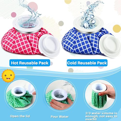 Honoson 4 Pack Reusable Ice Bags Hot Cold Bag Leakproof,Cute Style | Reusable Ice Pack, Ice Bags Hot Water Bag,Screw Cap No-Leak Elastic Breathable for Sports & Home Use,Wide Opening Easy Fill - style: Cute Style