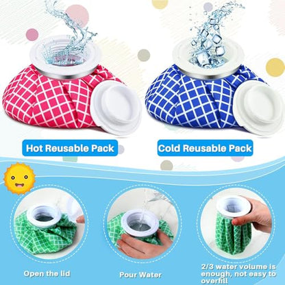 Honoson 4 Pack Reusable Ice Bags Hot Cold Bag Leakproof,Cute Style | Reusable Ice Pack, Ice Bags Hot Water Bag,Screw Cap No-Leak Elastic Breathable for Sports & Home Use,Wide Opening Easy Fill - style: Cute Style