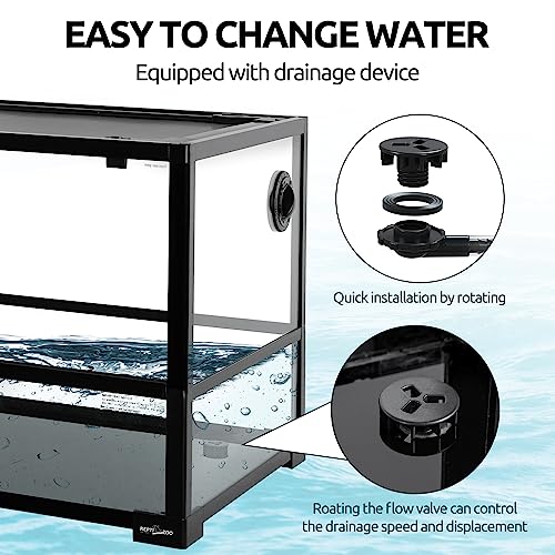 REPTIZOO 18 Gallon Turtle Tank Aquarium, 30"×12"×12" Tortoise Habitat Water-Land Ecological Turtle Tank with Drainage System Aquatic Aquarium - size: 30"×12"×12"