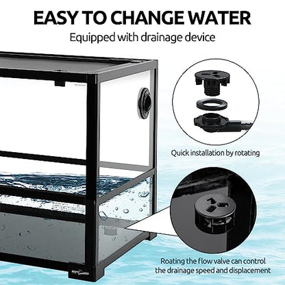 REPTIZOO 18 Gallon Turtle Tank Aquarium, 30"×12"×12" Tortoise Habitat Water-Land Ecological Turtle Tank with Drainage System Aquatic Aquarium - size: 30"×12"×12"