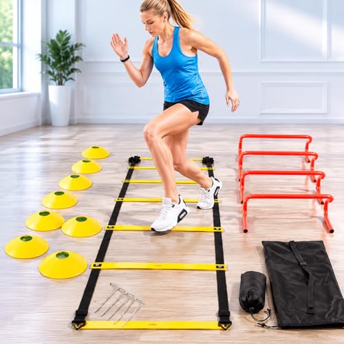 Agility Ladder Speed Training Kit, Soccer Training Equipment Set, PP Rung Agility Ladder Synthetic Disc Cones with Storage Bag, Training Set Type a Training S