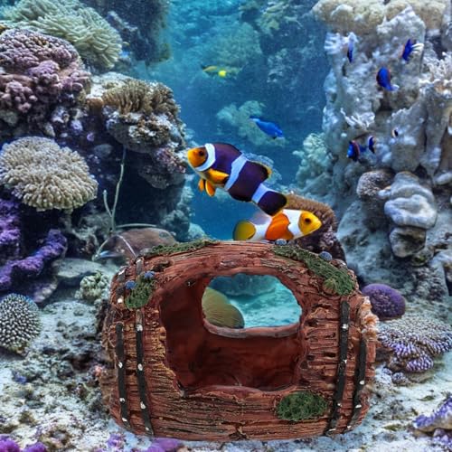 BETOOKY Barrel-Shaped Fish Shrimp Hiding House Resin Aquarium Decoration Large Red Shelter Ornament for Freshwater Fish Tank Landscaping and Betta Hideout