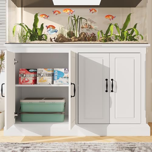 55-75 Gallon Fish Tank Stand - Heavy Duty Aquarium Stand with Storage Cabinet & Power Outlet | 880LBS Capacity Tank Stand with 50"*20" Tabletop for Fish Tank, Turtle Tank, Reptile Terrarium White