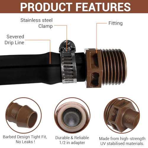 LECTO 1/2" MPT Drip Irrigation Adapter – Fits 1/2" & 5/8" Tubing, Barbed Connector with Stainless Clamp, UV-Resistant (3 Pack) - style: Adapter