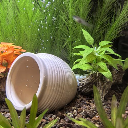 M2cbridge Pottery Ceramic Jar Natural Clay Vase for Cichlid Small Fish Shrimp to Play Hide Breed Habitat (Creamy Clay, 2pcs)