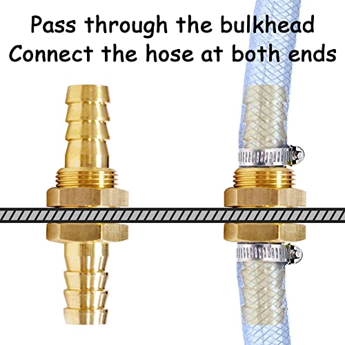 2PCS Brass Straight Bulkhead Fitting 1"OD Thru-Bulk Coupling Tank Connector Hose Pipe Barb Fittings for Water/Oil/Gas