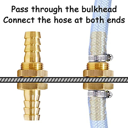 2PCS Brass Straight Bulkhead Fitting 1"OD Thru-Bulk Coupling Tank Connector Hose Pipe Barb Fittings for Water/Oil/Gas