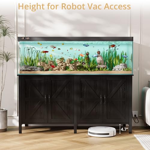 VOWNER 100-150 Gallon Fish Tank Stand with Power Outlet, Heavy Duty Aquarium Stand with Cabinet Storage for Fish Tank, Turtle Tank, Reptile Terrarium, 60" L*23.6" W Tabletop, 2200 LBS Capacity, Black - color: Black